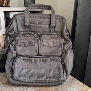 🩶 Lug Via Convertible Tote Backpack Bag Grey Satin Travel